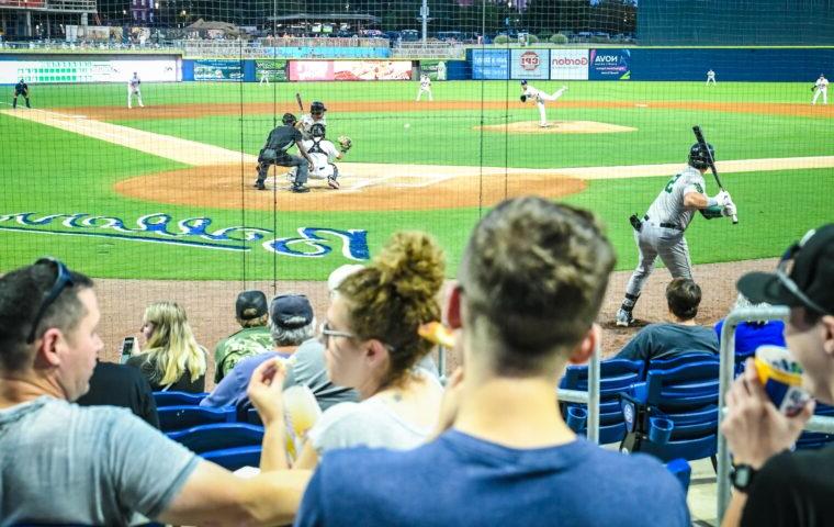 crowd watches a baseball game